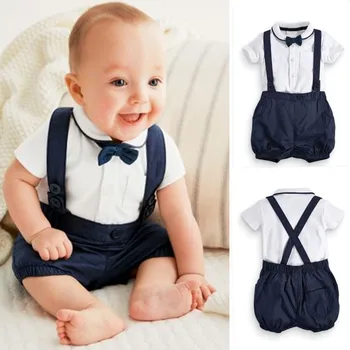 JAUNO Modes Baby Komplekts 0-24M Toddler Zēni Džentlmenis tauriņu Cietā T-Krekls Topi+Cietā Siksna Gudrs Bikses (Dungriņi) Tērps, Tērpi
