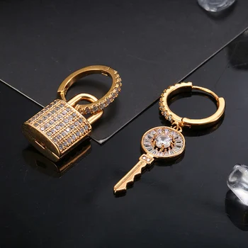 Jauno Modes CZ Zircon Key&Lock Stīpas Auskari Sievietēm, Asimetrijas, Rose Gold Sudrabaini Mazo Stīpām Sieviešu Luksusa Earing Rotaslietas Dāvanu