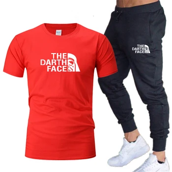 Jauno modes vīriešu uzvalku īsām piedurknēm T-krekls + bikses divdaļīga gadījuma sporta fitnesa bikses drukāšanas tērps, sporta
