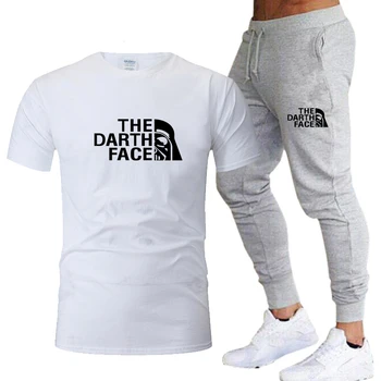 Jauno modes vīriešu uzvalku īsām piedurknēm T-krekls + bikses divdaļīga gadījuma sporta fitnesa bikses drukāšanas tērps, sporta