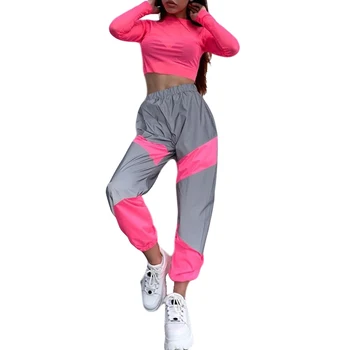 Jauno Sieviešu korejiešu Sporta Bikses Modes Atstarojošu Krāsu Izšūšanas Augsta Vidukļa Rāmja Kājām Ikdienas Treniņu Bikses