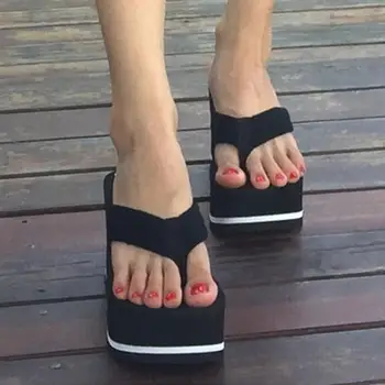 Jauno Sieviešu Platforma Flip Flops Melnas Platformas Sandales augstpapēžu kurpes Skidproof Gadījuma Pludmales Čības