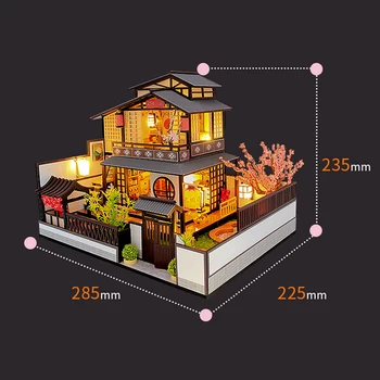 Jauns DIY Koka Māja, Japānas Stila Miniatūras Apkopot Leļļu Nams Komplekti Mini leļļu Namiņš ar Mēbelēm Precised Dizains Apdare