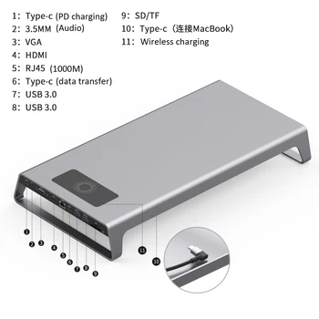 Jauns Produkts 12 in 1 Usb C Tipa Rumbu Universal Laptop Stand Bezvadu Lādētāja Adapteri
