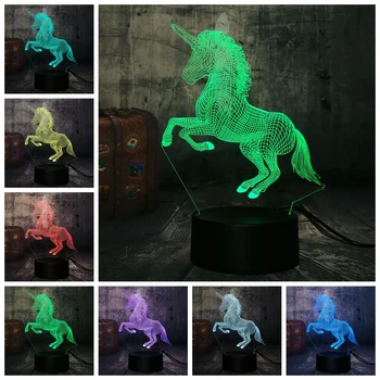 Jauns Skaists Vienradzis 3D LED Nakts Gaismas, Galda Lampas Romantiska lampu 7 Krāsu Mainīt Istabas Interjeru Spīdumu Brīvdienu Draudzene Bērniem Rotaļlietas