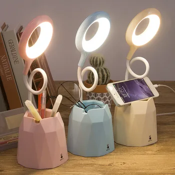 Jaunu 2000/4000mah LED Galda Touch Galda Lampas Elastīgu Lasījumā Gredzenu Gaismu Uzlādējams Bērniem ar Tālruņa Hoder Pildspalvu Turētājs Pot