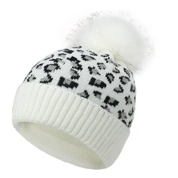 Jaunu 2020/W sieviešu leopards drukāt adīta cepure, šalle uzstādīt modes silts lielās kažokādas bumbiņu cepure ar noņemamu kažokādu bumbu 9 krāsas