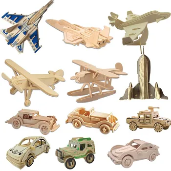 Jaunu 3D DIY Koka Rotaļlietas Militāro Automašīnu, Lidmašīnu Puzzle Spēle Bērniem Modeli Ēku Izglītojošas Koka Rotaļlietas Bērniem, Dāvana Bērniem