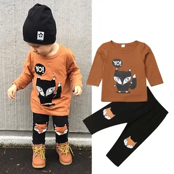 Jaunu Arrivels Fox Kokvilnas 2gab Toddler Puika T-krekls Top+Bikses garās Bikses Tērpiem Vasaras Bērnu Apģērbu Komplekts