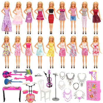 Jaunu Ierodas Modes 35 Items /daudz Mūzikas Rotaļlietas = 10 Mūzikas Rotaļlietas + 18 Lelle Drēbes, Kleitas, Svārki + 1 Stumbrs + 6 Aksesuāri Barbie