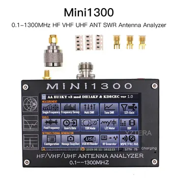 Jaunu Jaunināšanas Mini1300 0.1-1300MHz HF, VHF UHF ANT SWR Antenas Analyzer 4.3 collu Touch screen
