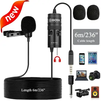 Jaunu Monitoru Lavalier Mikrofons priekš Canon iPhone Podcast, 19 Pēdas BOYA Izkliedētā Kondensatora Mikrofons priekš Nikon Sony iPhone 11 10 8 X 7