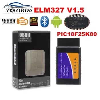 Jaunu OBDII ELM327 V1.5 Bluetooth PIC18F25K80 procesors Darbojas Dīzeļdegvielas Automašīnām Aparatūras V1.5 Programmatūru V2.1 Android/GAB ELM 327 V1.5