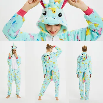 Jaunu Onesie Kigurumi Pieaugušo Siltu Pidžamu Ziemas Sleepwear Anime Multfilmu Halloweeen Tērpi Sievietēm Unicorn Kapuci Mājas Drēbes