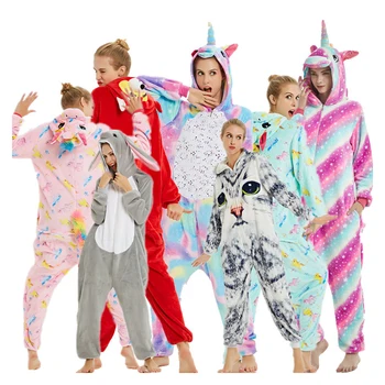 Jaunu Onesie Kigurumi Pieaugušo Siltu Pidžamu Ziemas Sleepwear Anime Multfilmu Halloweeen Tērpi Sievietēm Unicorn Kapuci Mājas Drēbes