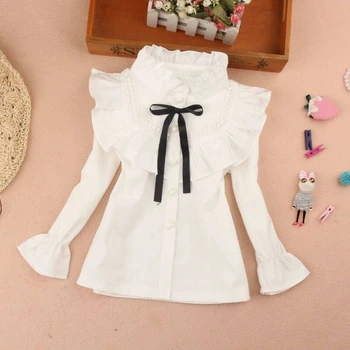 Jaunu piegādes bērniem bērniem bērnu balts mežģīņu krekls 3-12year studentiem meitene kokvilnas apģērbu