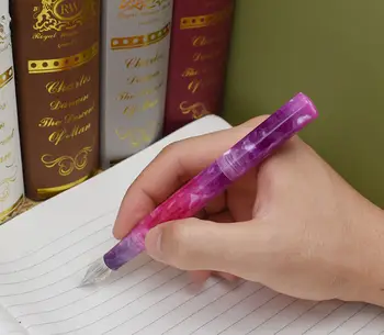 Jaunu Wanwu Radošo Celuloīda Mini Stikla Dip Pen & Fountain Pen Zvaigžņotām Debesīm Violeta Kabatas EF/F/Small Smilga Tintes Pildspalvu & Box Dāvanu Komplekts