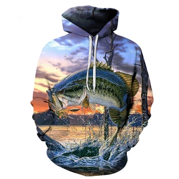 Jaunu Zvejas Hoodies Jaka stila gadījuma Digitālās zivju 3D Drukas hoodies Vīrieši Sievietes Tropu Zivis Džemperis ar garām Piedurknēm Krekls