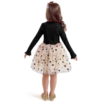 Jaunā Gada Dāvana Rudens Ziemas New Baby Meiteņu Drēbes Zvaigžņu Drukas Dizains Ar Garām Piedurknēm Princese Meitenes Gadījuma Mesh Dress 3-8 Gadiem