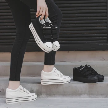 Jaunā Pavasara Vasaras Viss melns palielināts elpojošs Meitenes Hook & Loop audekls sieviešu kurpes vienas kurpes eur35-39