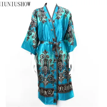 Jaunā Stila Dāmu Sexy Satīna Drēbes Kleita Kleita Sievietēm Eleganto Drukāt Nightgowns Peldmētelis Kimono Ziedu Nightdress Viens Izmērs