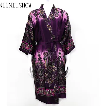 Jaunā Stila Dāmu Sexy Satīna Drēbes Kleita Kleita Sievietēm Eleganto Drukāt Nightgowns Peldmētelis Kimono Ziedu Nightdress Viens Izmērs