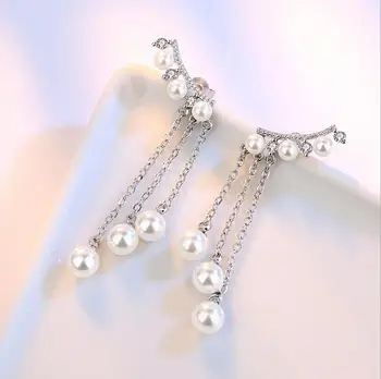 Jaunākās Modes Elegants Imitētu Pērle Cirkonija Ilgi Pušķis Kulons Piliens Auskari Sievietēm brincos S-E247
