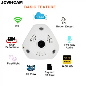 JCWHCAM 360 Panorāmas Kameru, 960P VR IP Kameras WiFi Platleņķa Objektīvs 1.3 MP 3D IP Kameras Drošības Bezvadu Nakts Redzamības CCTV