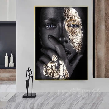 Kanvas glezna Sienas art attēlu Plakāti Augstākās Modes Body art Melnā un zelta Drukāt Sienas dekoru, glezna, Plakāts, melns un balts
