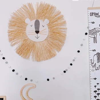 Karikatūra Lauva Piekārtiem Rotājumi, Roku Darbs, Kokvilnas Diegus Aušanai Dzīvnieku Galvas Ornaments Bērnu Istabas Sienas Mājās Piederumu