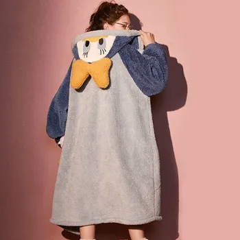Karikatūra Mickey Mouse Pidžamu Sieviešu Kapuci Naktskrekls Plīša Coral Fleece Sleepwear Rudens Ziemas Mājas Drēbes Sabiezēt Pijama