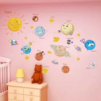 Karikatūra Saule, Planēta NLO Kosmosā, Sienas Uzlīmes, lai Bērns Kids Guļamistaba Dekors Dzīvojamā Istaba Dekori Sienas Uzlīmes Māja Apdare