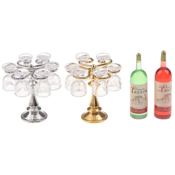 Karstā 1 Komplekts delaicate Miniatūra leļļu Namiņš Bāra Letes Mini Vīna Pudele Šampanieša Stikla Turētājs Plaukts Spēlēt Virtuves Mēbeles