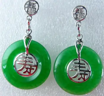 Karstā Pārdot 3 izvēles Vairumtirdzniecības gaiši zaļš/zaļš, Dabiska nefrīta ķīniešu rakstzīmes fu &shou laimīgs auskars