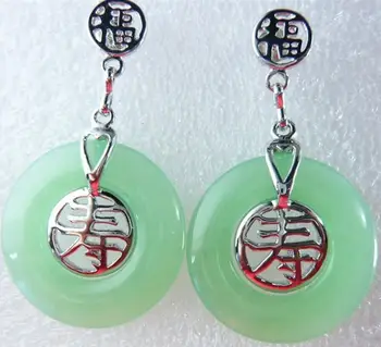 Karstā Pārdot 3 izvēles Vairumtirdzniecības gaiši zaļš/zaļš, Dabiska nefrīta ķīniešu rakstzīmes fu &shou laimīgs auskars