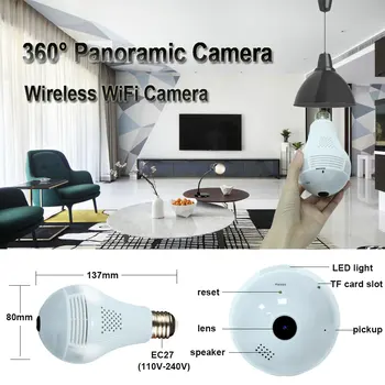 Karstā saleINQMEGA 360 Grādu LED Gaismas 1080P Bezvadu Panorāmas Home Security WiFi CCTV Fisheye Spuldzes Lampas IP Kameras Divos Veidos Audio
