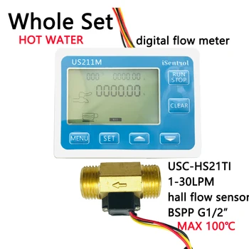 Karstā Ūdens US211M Digitālā Ūdens Plūsmas Mērītājs Zāle, Ūdens Plūsmas Sensors Lasītājs ar Misiņa USC-HS21TI 1-30L/min, zāle, ūdens plūsmas mērītājs