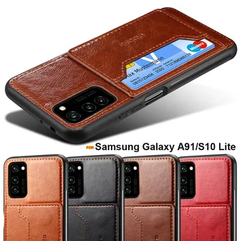 Kartes turētājs magnētiskajām gadījumos, Samsung Galaxy A91 S10 lite telefonu gadījumā Luksusa ādas TPU aizmugurējo vāciņu s10lite triecienizturīgs stāvēt