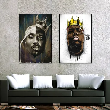 Kauna B. I. G Biggie Smalls Tupac 2PAC Shakur Hip Hop Gleznu Plakātu Izdrukas Sienas Mākslu, viesistaba, Mājas Dekoru Cuadros