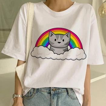 Kawaii Cat T Krekls Ņau Sieviešu Smieklīgi Karikatūra Izdrukāt T Harajuku 90s Grafiskais T-krekls Vasaras Īsām Piedurknēm Modes Top Tee Sieviete