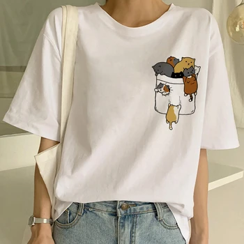 Kawaii Cat T Krekls Ņau Sieviešu Smieklīgi Karikatūra Izdrukāt T Harajuku 90s Grafiskais T-krekls Vasaras Īsām Piedurknēm Modes Top Tee Sieviete
