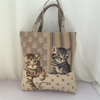 Kaķu uzskaites lina soma viena pleca soma, kokvilnas, kaņepju iepirkumu grozs karikatūra audekls maiss