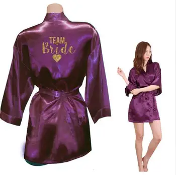 Kimono, Drēbes, Mākslīgās Zīda Sieviešu Kāzu Preparewear Līgava Komanda Sirds Zelta Mirdzums Print Drēbes Vecmeitu Pidžamu Bezmaksas Piegāde