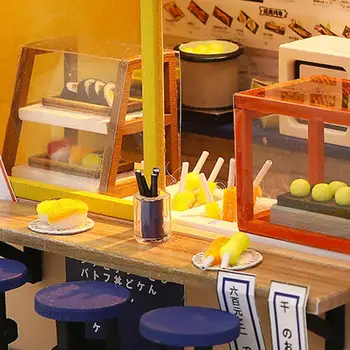 Koka DIY Namiņš Mēbeles Samontēti Salona Japāņu Stila Deserts Veikals Modelis Mini Leļļu Nams Mākslas Dāvana Bērniem, Dzimšanas dienu