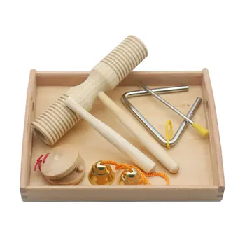 Koka Montessori Instrumentu Komplekts ar Paplāti Orff Mācību Materiālu Sitiena Trokšņa Veidotājs, Izglītības Rotaļlietas Bērniem MA0964H