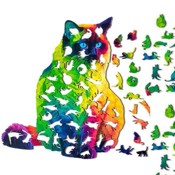 Koka Puzles Varavīksnes Kaķis Celtniecības Bloki Puzzle Bērniem Pieaugušajiem