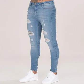 Kokvilnas Jean Vīriešu Bikses Vintage Caurumu Atdzist Bikses Puišiem 2019. Gada Vasarā Eiropā, Amerikā Stilu Plus Lieluma 3XL ripped džinsi vīriešiem