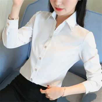 Korejas Sieviešu Krekli Biroja Dāma V-veida kakla Balts Krekls Sievietēm ar garām Piedurknēm Krekli Sieviete Svītrainu Blūzes Topi Plus Lieluma Sieviete Drukāt Augšu
