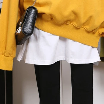 Korejas Sieviešu Līmeņu Dekoratīvās Svārki Cietā Krāsa Melns Balts-Line Izlīdzināšanu Viltus Viltus Vīles Elastīgās Jostas, Noņemams Kāju