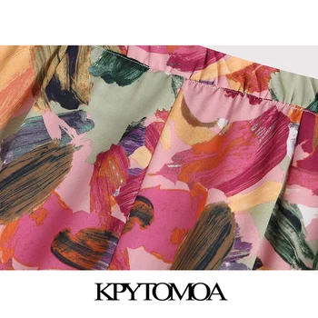 KPYTOMOA Sieviešu Modes Ziedu Drukāt Mežģīņu Apmetni Bikses, Svārki Vintage Augsta Vidukļa Sānu Priekšgala Saistīts Sieviešu Īsās Bikses Pantalones